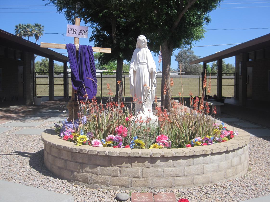 St. Mary-Basha Catholic School Photo - Our students, faculty/staff and parents gather in prayer each morning in Mary's Garden.