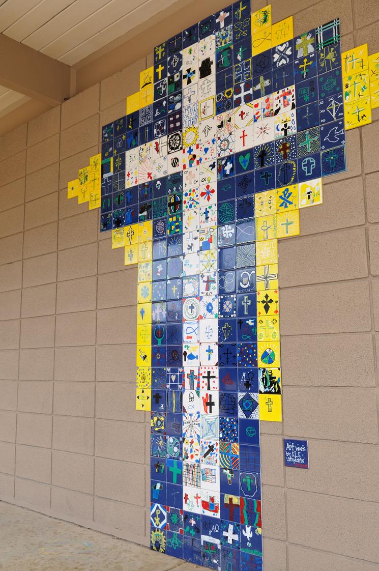 Christ Little Rock School Photo - Students added decoration to the courtyard by designing a tile square that shares their faith.