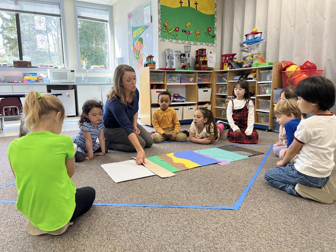 Apostles Lutheran Schools (TK-12) Photo #1 - Building foundations that last a lifetime! Mrs. Crofts leads the way with big smiles and hands-on learning in Transitional Kindergarten.