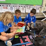 Villa Madonna Academy Photo #7 - Our Therapy dog, Corie, enjoys reading with students after a long day of greeting them in the morning, learning with the 4th graders, and visiting with the sisters on campus.