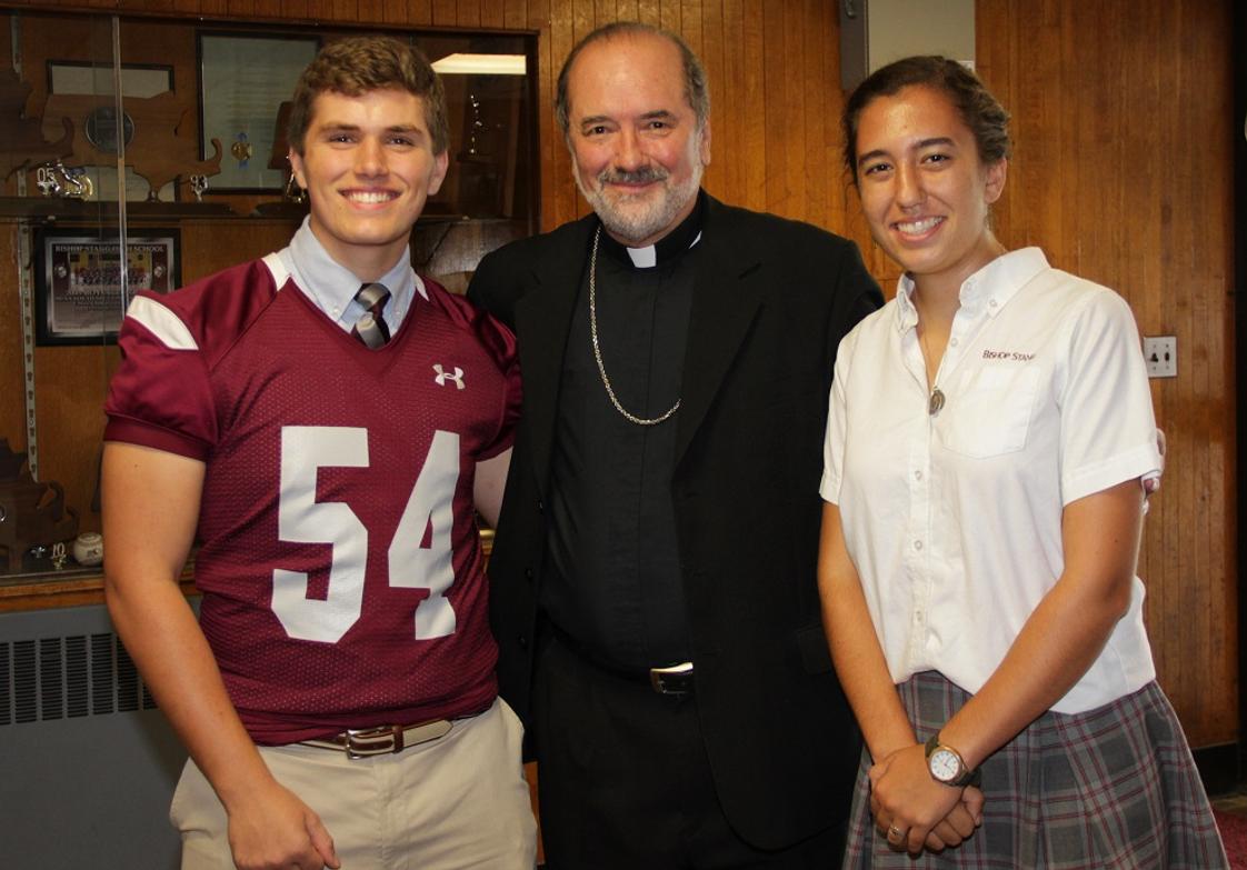 Bishop Stang High School Photo - As a premier Catholic high school in the Diocese of Fall River, we pride ourselves on our Catholic traditions. We also enjoy any opportunity we have to connect with our much-loved Bishop. After celebrating mass with our school, Bishop Edgar da Cunha took a school tour with Student Ambassadors.
