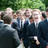 The Roxbury Latin School Photo #10 - Soon-to-be graduates gather outside the doors of Rousmaniere Hall prior to Closing Exercises.