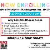 Peace Lutheran School Photo - Now Enrolling for 2026-27 School Year! Call today for a tour :) Peace Lutheran School Photo - Now Enrolling for 2026-27 School Year! Call today for a tour :)