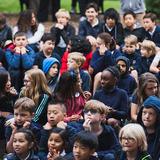 Hillbrook School Photo #4 - Our students, staff, and faculty gather in the amphitheater weekly during "Flag" to share announcements and jokes!