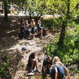 Hillbrook School Photo #5 - Every bit of our 14-acre campus unleashes our students' sense of exploration, growth, and inspiration. Middle school students relax near our on-campus creek during lunch.