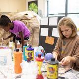 Greensboro Montessori School Photo #10 - Fifth and sixth grade Upper Elementary students design props for a classroom presentation. Integrating the arts into core curricula is a standard practice at GMS.