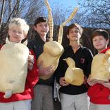 Memphis University School Photo #6 - Lower School students proudly display the sculptures they created in art class.