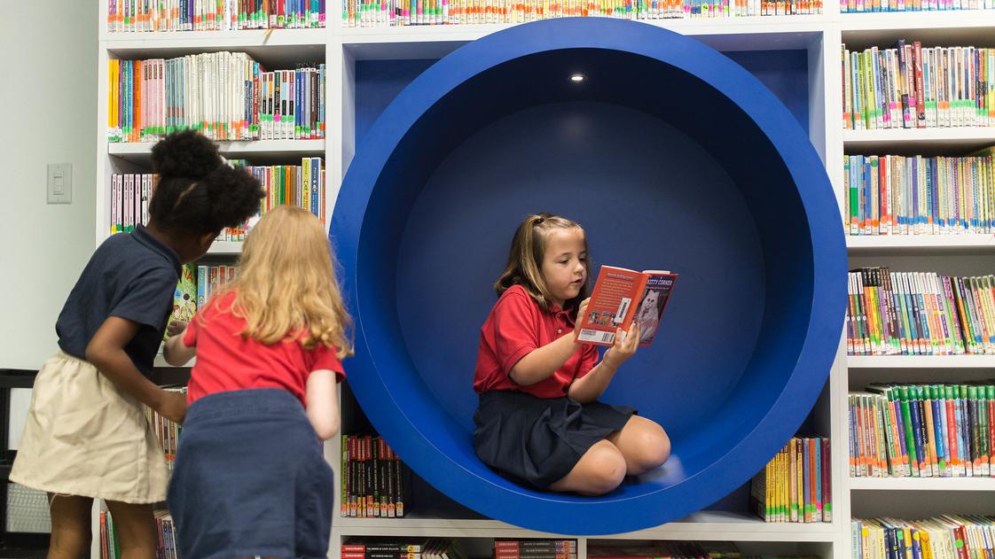 All Saints Episcopal School Photo - Students at All Saints are offered an adaptive learning experience in a nurturing, christian environment. The Collaboratory invites students in to learn with reading nooks, bright colors, modular furniture and expo-writing walls.