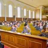 Hargrave Military Academy Photo #5 - The corps of cadets seated in chapel pews during a service