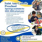 Saint Ann Catholic School Photo - Join us for Saint Ann's Preschool Open House Sunday March 23rd 10:00am - 1:00pm.