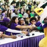 Westminster School Photo #1 - Grizzy makes an appearance at our annual Pep Rally, exciting his many fans in the crowd!