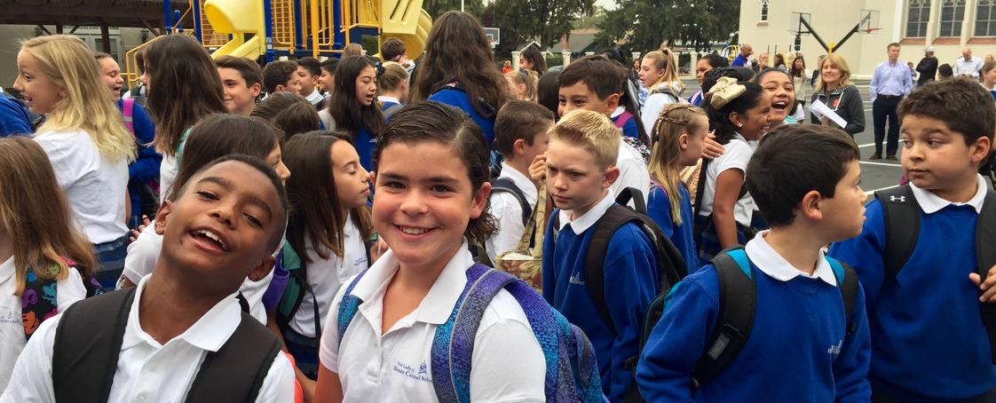 Our Lady Of Mount Carmel School Photo - Happy students on the first day of school, August 2017, at Our Lady of Mount Carmel School in Redwood City.