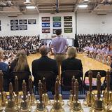 King School Photo #6 - Head of student council greeting the entire student body during our annual "Ringing of the Bells" ceremony.