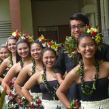 St. Francis School Photo - Aloha Show is an annual program which includes grades K-12. We honor a King and a Queen from the Senior class. Many students share their talents performing with their classmates in the Royal Court. Here are some high school students after their Hula performance.